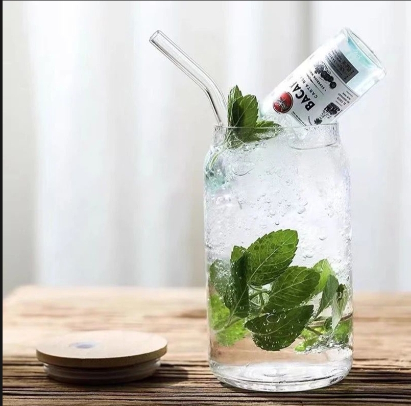 Picture of 1PC Plain Glass Can With Bamboo Lid & Sip 61-2 Multicolor