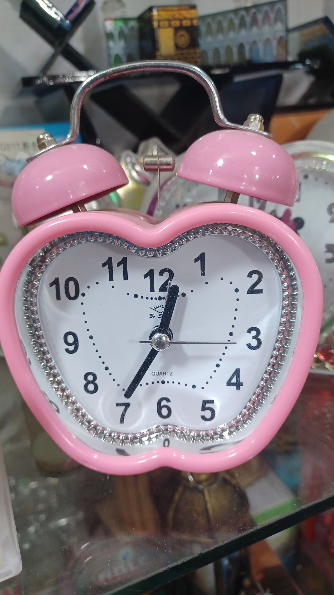 Picture of Heart Shape Bell Alarm Clock Nightlight Wake Up Digital Clocks Desktop Household Kids Bedroom Travel Supply, Green 