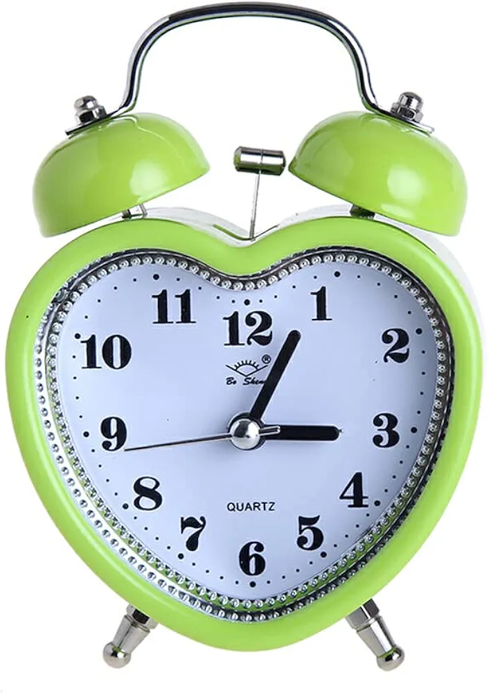 Picture of Heart Shape Bell Alarm Clock Nightlight Wake Up Digital Clocks Desktop Household Kids Bedroom Travel Supply, Green 