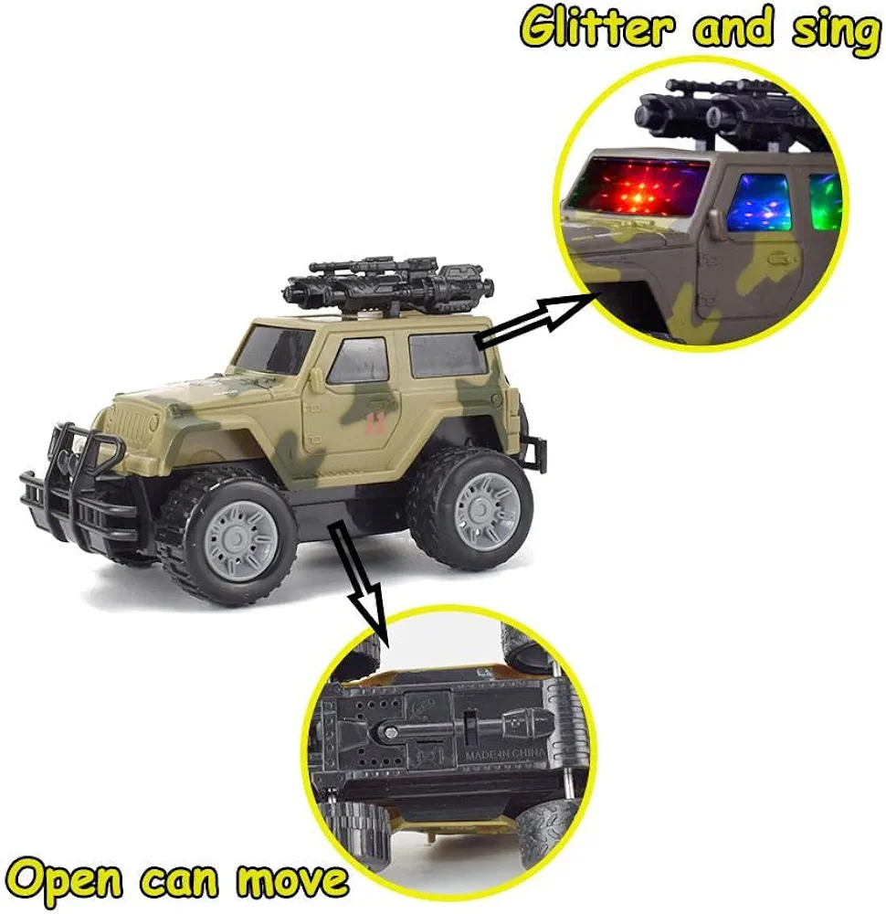 Picture of Army Jeep Toy for Kids - Friction Power Toy Jeep for Kids Boys & Girls, Car Toy with Light & Sound Army Jeep Toys for Boys Plastic, Multicolor Multicolor