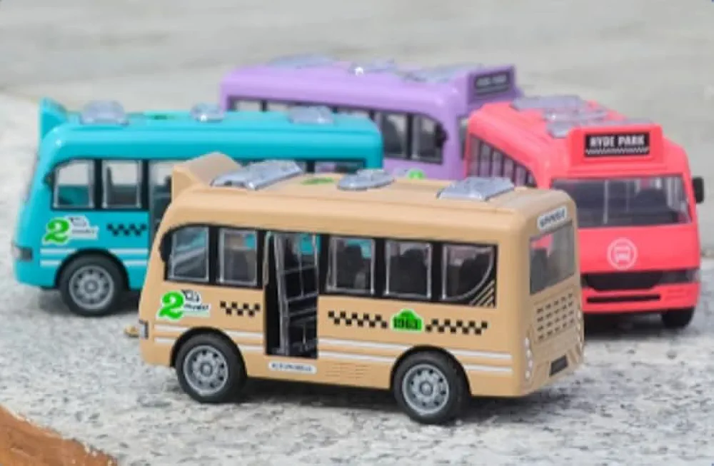 Picture of 4 Pcs Baby bus car toy set for boy or girl inertial fall-resistant bus Multicolor
