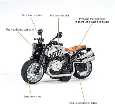 Picture of 1PC Motorcycle Toys for Kids - Pull Back Toy Motorcycle Model 1/12 Scale with Lights and Sounds, Die-Cast Motorcycles Toy for Boys Kids Age 3-12 Year Multicolor
