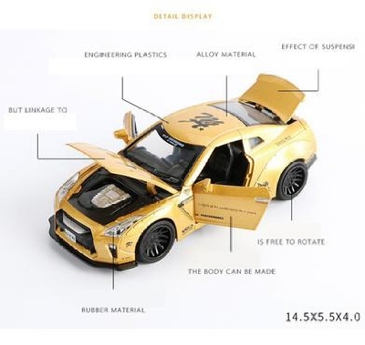 Picture of 1 PC Diecast Metal Nissan GTR 1:32 Scale Pull Back Replica Multicolor