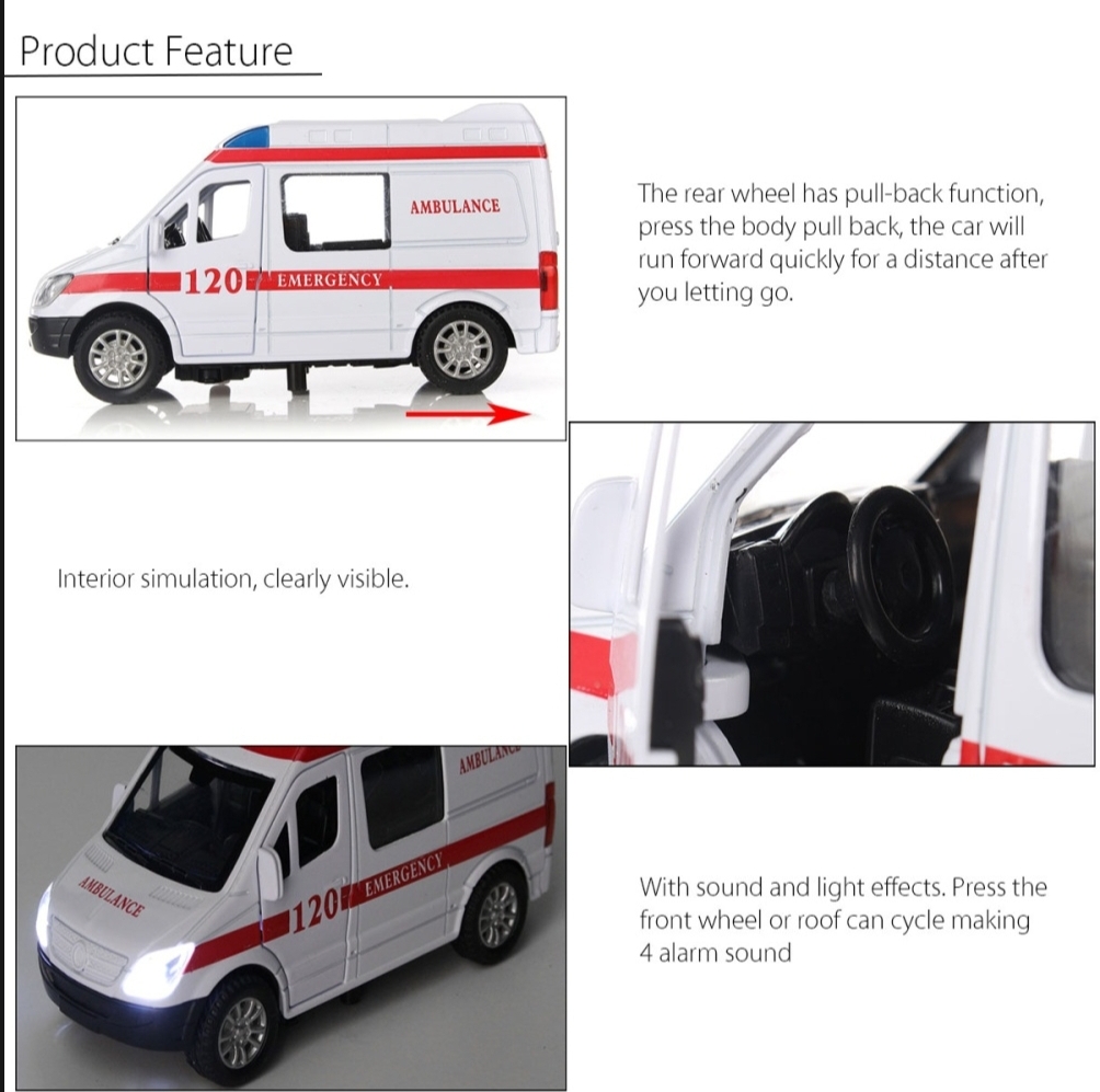 Picture of 1 PC Ambulance Vehicles Toys 1/32 Alloy Car With Light & Sound Multicolor