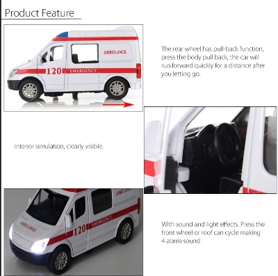 Picture of 1 PC Ambulance Vehicles Toys 1/32 Alloy Car With Light & Sound Multicolor