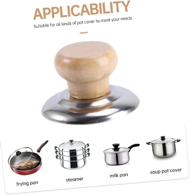 Picture of 2 PCS Solid Wood Lid Handle Pot Lid Grip Accessory Anti-scald Pot Lid Handle Replacement Pot Lid Wooden Handle Replacement Pot Lid Handle Wooden Pot Cover Handle Pot Grip Accessory Multicolor