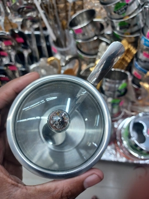 Picture of Stainless Steel Silver Apple Masala Box with glass lid Multicolor