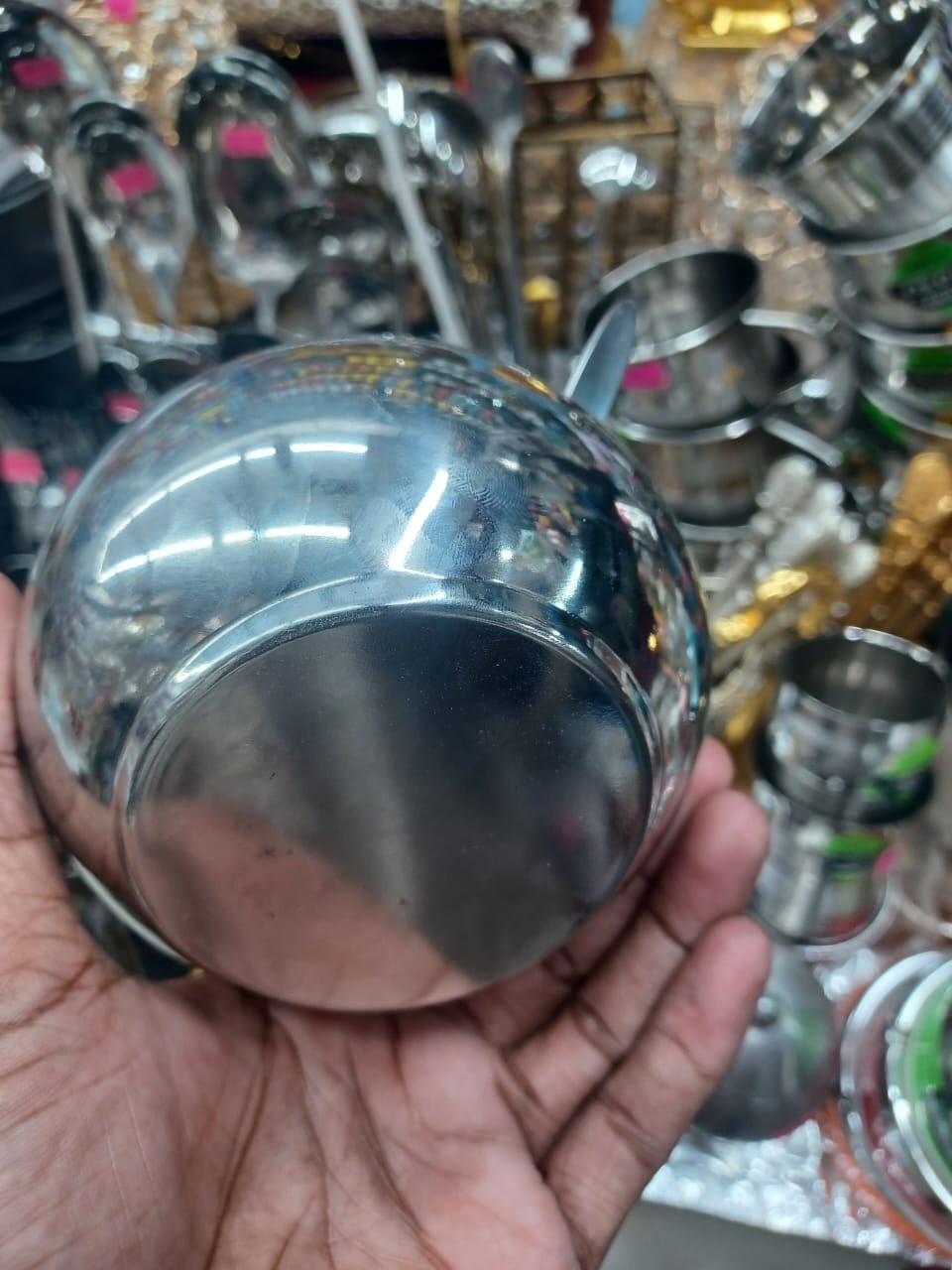 Picture of Stainless Steel Silver Apple Masala Box with glass lid Multicolor