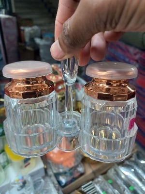 Picture of 1 Set Acrylic Salt and Pepper Shakers Set with Tray for Dining Table Used as Namak Dhani, Shaker, Sprinkler, Spices Dispenser for Home, Kitchen and Restaurant Multicolor