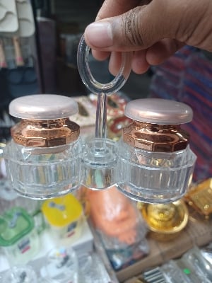 Picture of 1 Set Acrylic Salt and Pepper Shakers Set with Tray for Dining Table Used as Namak Dhani, Shaker, Sprinkler, Spices Dispenser for Home, Kitchen and Restaurant Multicolor