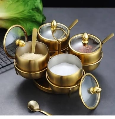 Picture of 4 Pcs Stainless Steel Spice Jar with Revolving Stand MULTICOLOUR Multicolor