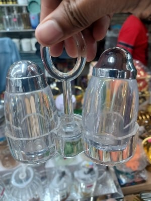 Picture of 1 Set Acrylic Salt and Pepper Shakers Set with Tray for Dining Table Used as Namak Dhani, Shaker, Sprinkler, Spices Dispenser for Home, Kitchen and Restaurant Multicolor