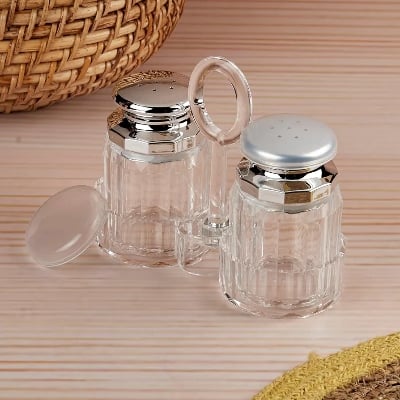 Picture of 1 Set Acrylic Salt and Pepper Shakers Set with Tray for Dining Table Used as Namak Dhani, Shaker, Sprinkler, Spices Dispenser for Home, Kitchen and Restaurant Multicolor