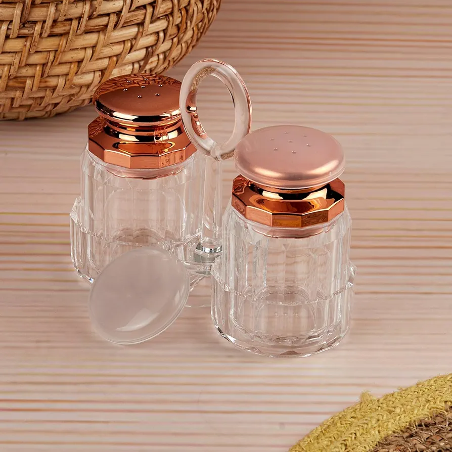 Picture of 1 Set Acrylic Salt and Pepper Shakers Set with Tray for Dining Table Used as Namak Dhani, Shaker, Sprinkler, Spices Dispenser for Home, Kitchen and Restaurant Multicolor