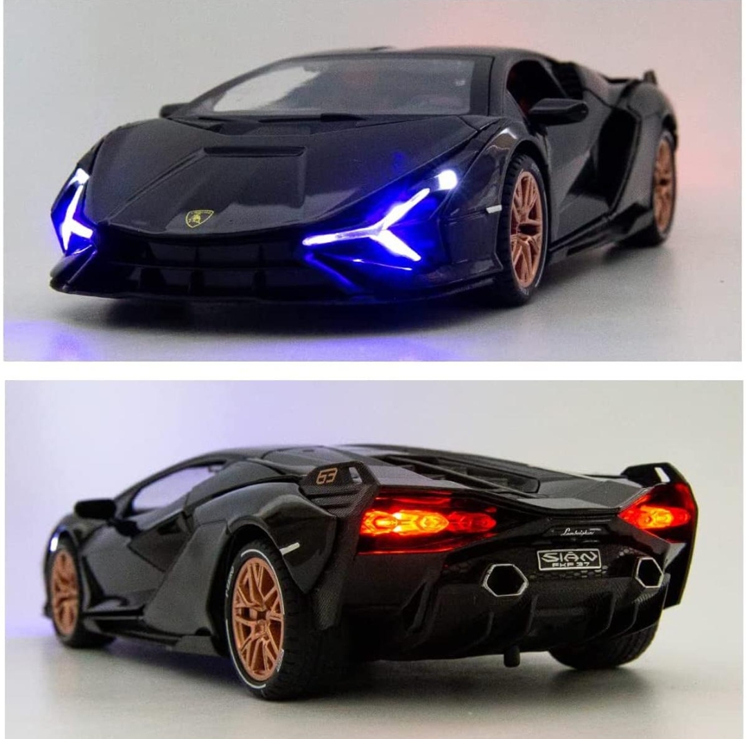 Picture of 1PC WAKAKAC Alloy Diecast Model Car Compatible for 1/24 Scale Lamborghini Sian FKP37 Collectible Toy Vehicle Pull Back with Light and Sound Toy Car for Boys Adults Girl Gift(Black) Multicolor