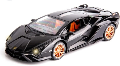 Picture of 1 PC WAKAKAC Alloy Diecast Model Car Compatible for 1/24 Scale Lamborghini Sian FKP37 Collectible Toy Vehicle Pull Back with Light and Sound Toy Car for Boys Adults Girl Gift(Black) Multicolor