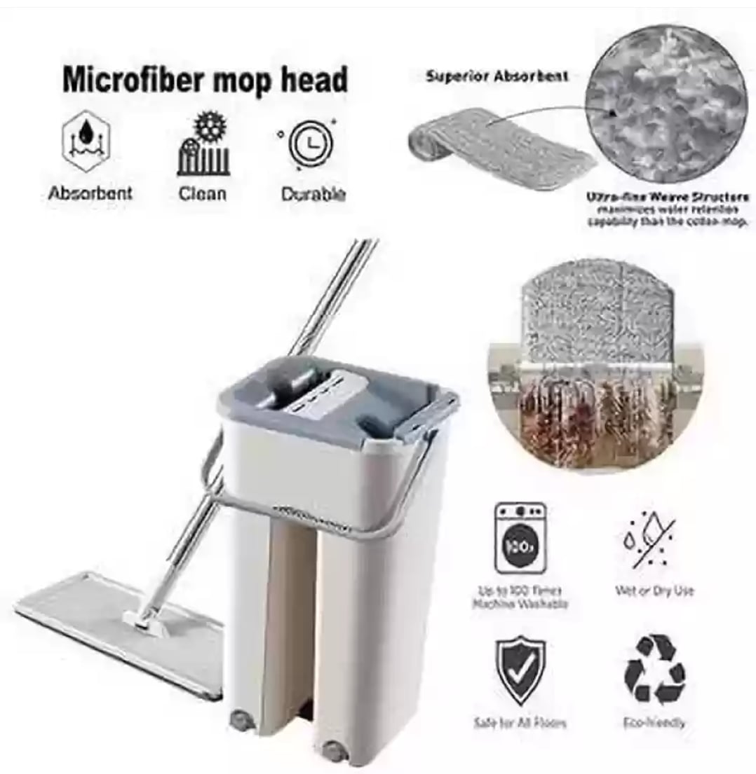 Picture of Magic Mop with Bucket Hand Free Automatic Microfiber Cloth Kitchen Clean Tools Multicolor