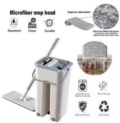 Picture of Magic Mop with Bucket Hand Free Automatic Microfiber Cloth Kitchen Clean Tools Multicolor