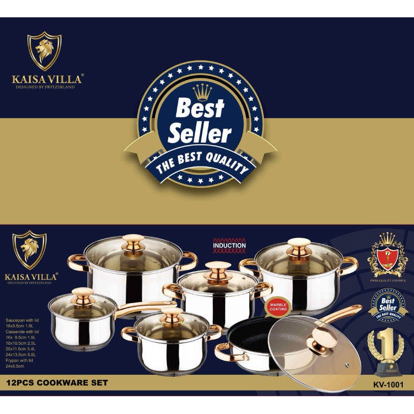 Picture of Kaisa Villa 12 Pcs Stainless Steel Cookware Set with Lid INDUCTION KV-1001 Multicolor