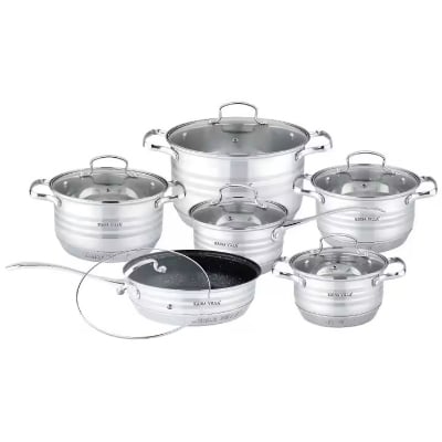 Picture of Kaisa Villa 12 Pcs Stainless Steel Cookware Set with Lid INDUCTION KV-83011 Multicolor