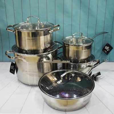 Picture of Kaisa Villa 12 Pcs Stainless Steel Cookware Set with Lid INDUCTION KV-6667 Multicolor