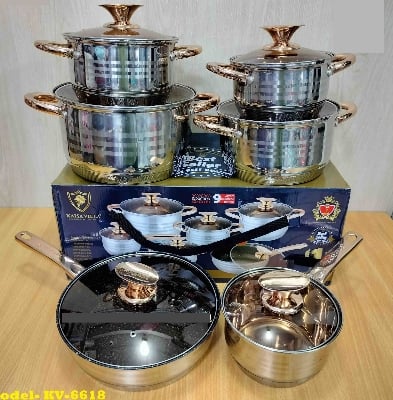 Picture of Kaisa Villa 12 Pcs Stainless Steel Cookware Set with Lid INDUCTION KV-6618 Multicolor