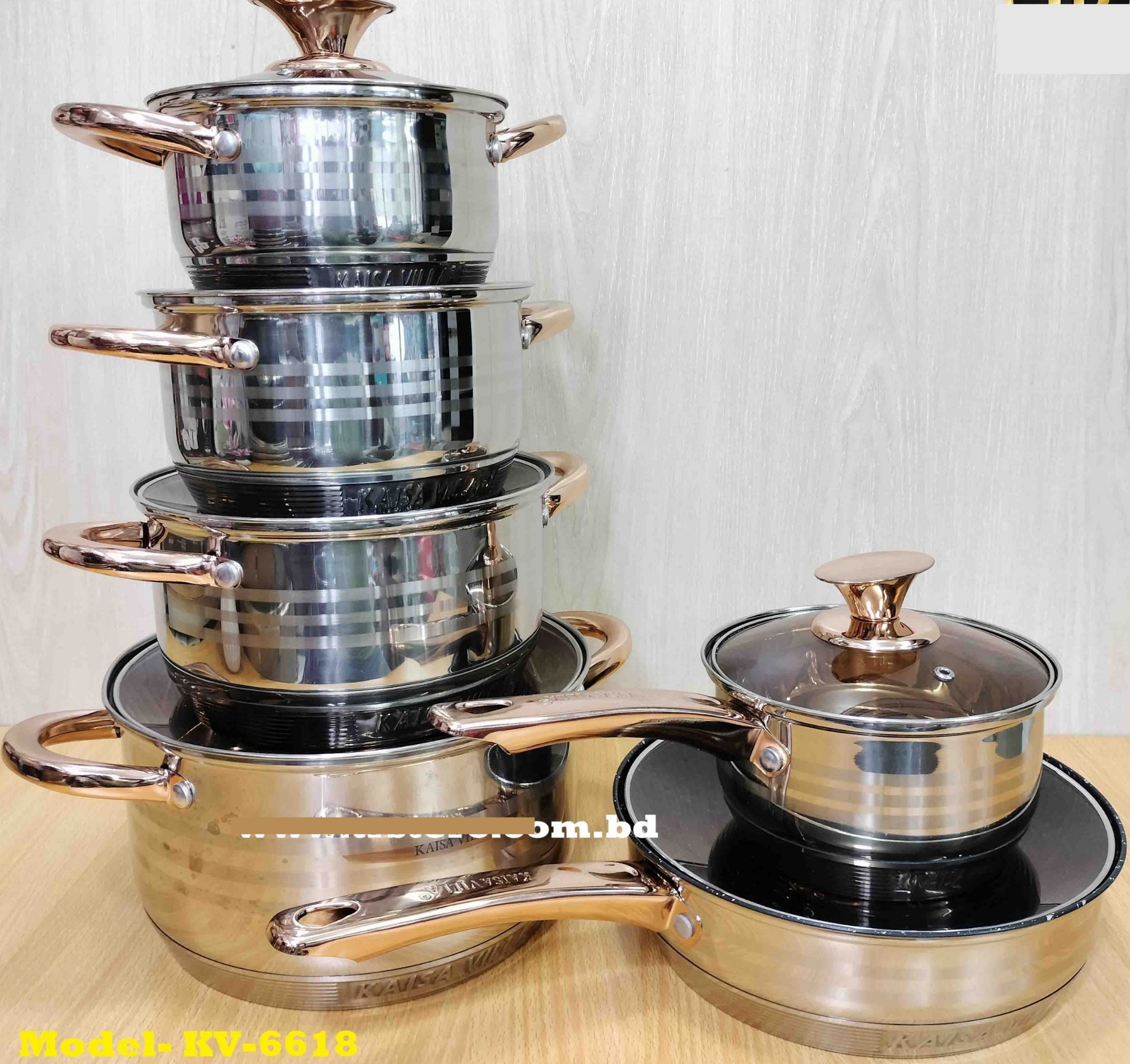 Picture of Kaisa Villa 12 Pcs Stainless Steel Cookware Set with Lid INDUCTION KV-6618 Multicolor