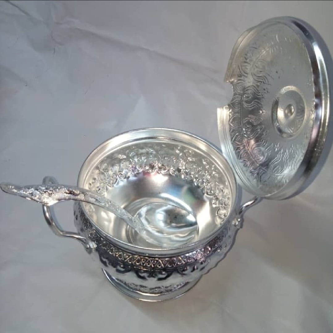 Picture of 1PC Rice Bowl & Ladle Spoon Thai Pattern Rice Container Aluminum Curry Serving 320 Silver320