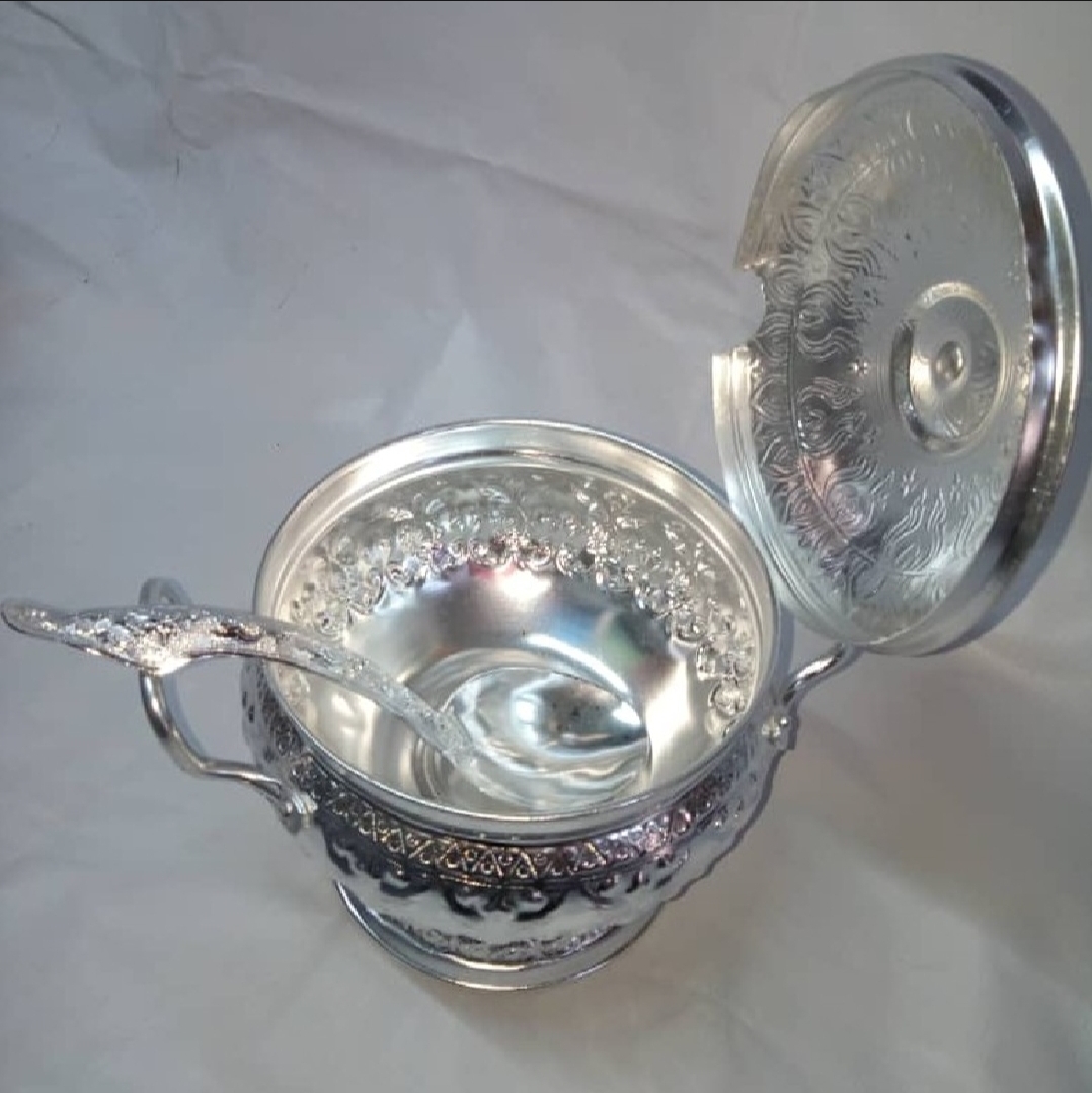 Picture of 1 PC Rice Bowl & Ladle Spoon Thai Pattern Rice Container Aluminum Curry Serving 318 Silver318