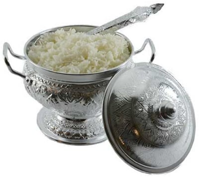 Picture of 1 PC Rice Bowl & Ladle Spoon Thai Pattern Rice Container Aluminum Curry Serving 322 Silver322