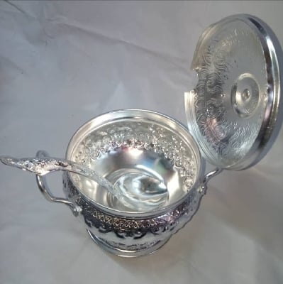 Picture of 1 PC Rice Bowl & Ladle Spoon Thai Pattern Rice Container Aluminum Curry Serving 322 Silver322