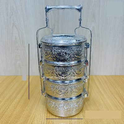 Picture of 14 CM 4 Tier Vintage Aluminium Tiffin Food Carrier Silver