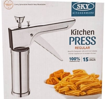 Picture of Stainless Steel Kitchen Press 15 Different Disc Grater Biscuit Cookies Indian Snacks Murukku Maker Farsan Sev Maker with Stainless Steel 15 Jalis Multicolor