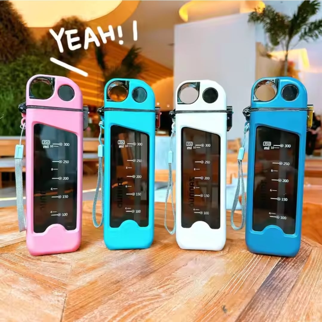 Picture of 1PC New minimalist 350ml rectangular water bottle with time scale flat water bottle with straw Multicolor