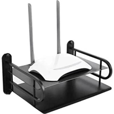Picture of Metal Wifi Router Stand Shelf Double Layer Wall Mounted Shelf Home decorator Black