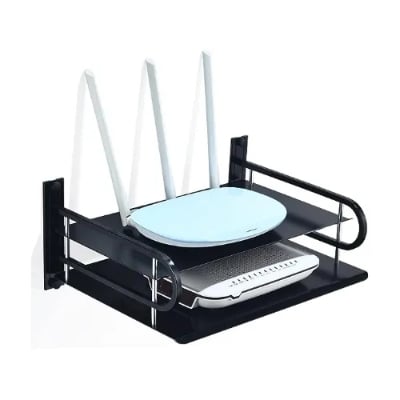 Picture of Metal Wifi Router Stand Shelf Double Layer Wall Mounted Shelf Home decorator Black