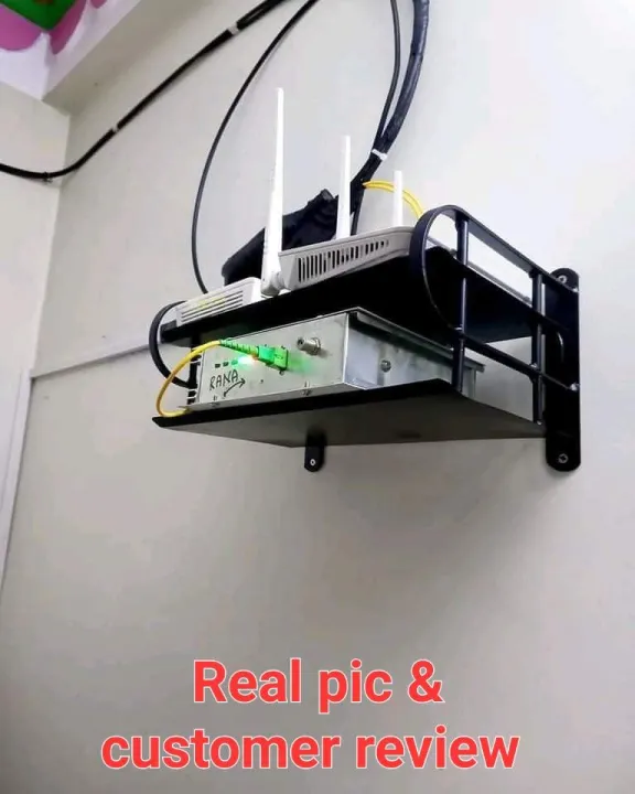 Picture of Metal Wifi Router Stand Shelf Double Layer Wall Mounted Shelf Home decorator Black