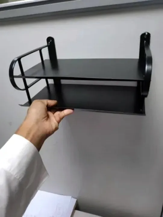 Picture of Metal Wifi Router Stand Shelf Double Layer Wall Mounted Shelf Home decorator Black