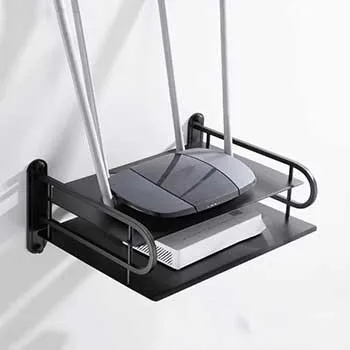 Picture of Metal Wifi Router Stand Shelf Double Layer Wall Mounted Shelf Home decorator Black