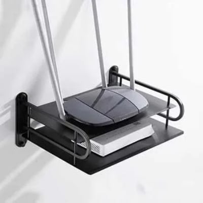 Picture of Metal Wifi Router Stand Shelf Double Layer Wall Mounted Shelf Home decorator Black