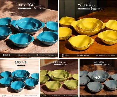 Picture of 7Pcs Payesh Set Including Serving Dish , Oven Proof porcelain Ceramic Porcelain Snack Bowl Set,Ceramic Soup & Firni Bati Multicolor