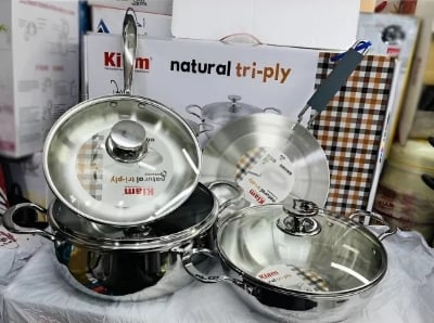 Picture of KIAM NATURAL TRI-PLY STAINLESS STEEL COOKWARE 7-PIECE SET- KARAI 26 CM, CASSEROL 26 CM, RUTI TAWA 26 CM, FRY PAN 24 CM Multicolor
