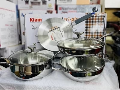 Picture of KIAM NATURAL TRI-PLY STAINLESS STEEL COOKWARE 7-PIECE SET- KARAI 26 CM, CASSEROL 26 CM, RUTI TAWA 26 CM, FRY PAN 24 CM Multicolor