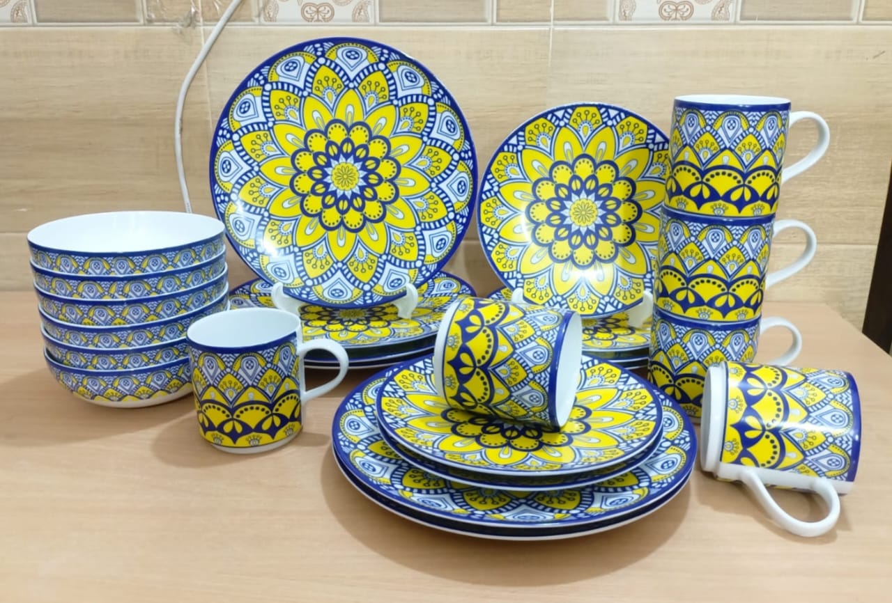 Picture of 24 pieces yellow nakshi dinner set 24 pc dinner set