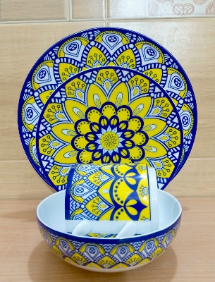 Picture of 24 pieces yellow nakshi dinner set 24 pc dinner set