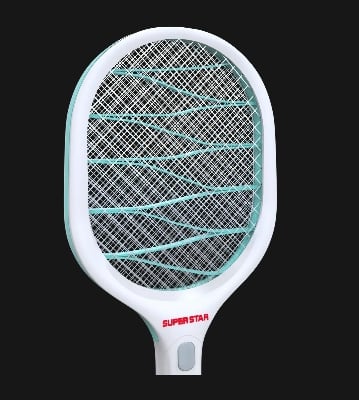 Picture of Super Star Electric Mosquito Killer Bat - 3-in-1 Rechargeable Insect Swatter with Mosquito Killer Lamp White