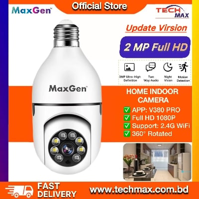 Picture of MaxGen V380 PRO Q16s BULB PTZ WIFI IP Camera 2MP 1080P 360 Degree Rotation Night Vision Two-Way Audio Motion Detection (White)