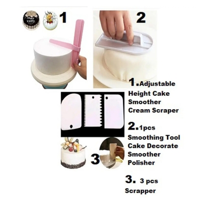 Picture of 3X Combo Cake Cake Smoother Polisher + Adjustable Height Cake Smoother Scraper + 3 pcs Scrapper -Multicolor