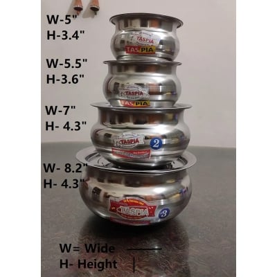 Picture of 4 Pieces Hari Set  Hari / Patil / Deski With Lid - SS Hari with Lid -Silver