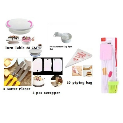 Picture of Turn Table,2 Pcs Oil Brush,3 Butter Planer,Measurement Cup 9 Pcs,3 Pcs Scrapper,10 Pcs Piping Bag -Multicolor